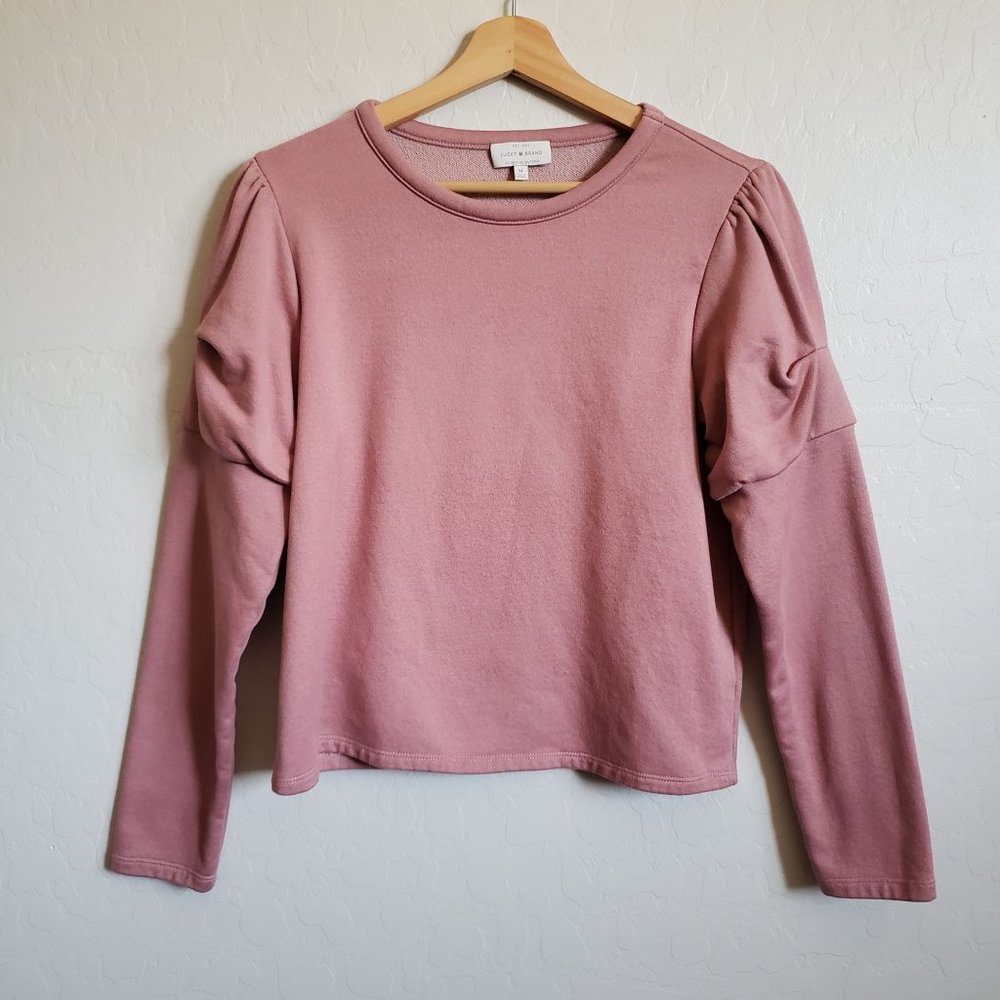 Lucky Brand Puff Sleeve Cropped Sweatshirt Blush Pink Size Women's Medium